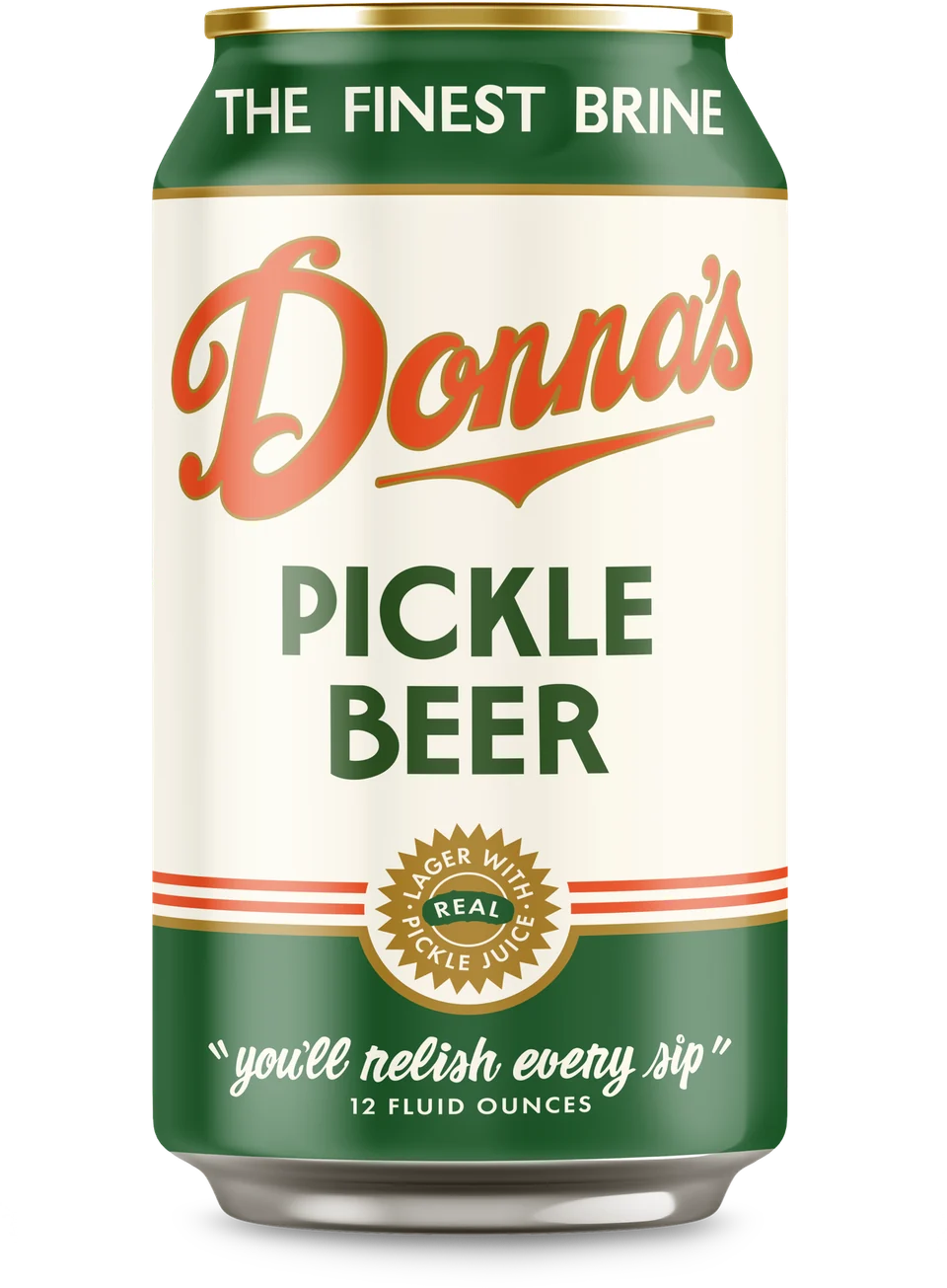 Donna's Pickle Beer can with its green and cream label