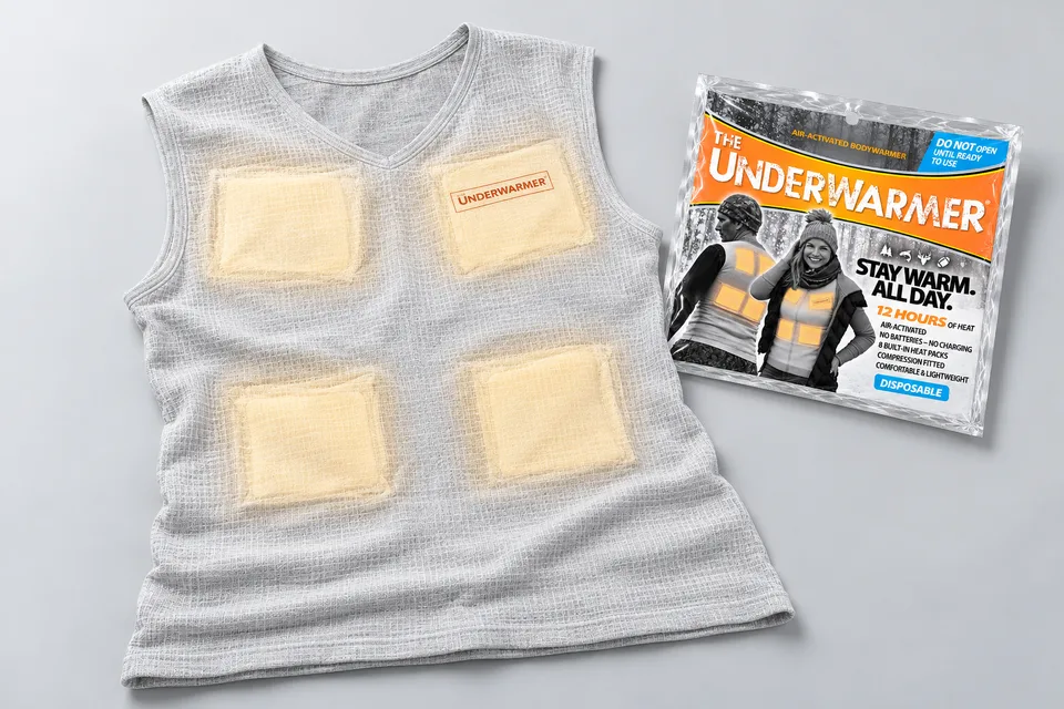 UnderWarmer sleeveless bodywarmer beside its sealed package